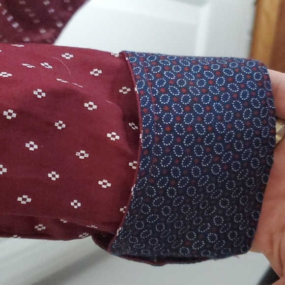 Craft +Flow Mens Button Down Collar Shirt Burgundy/White Geo Print, Design Cuff - Picture 2 of 12